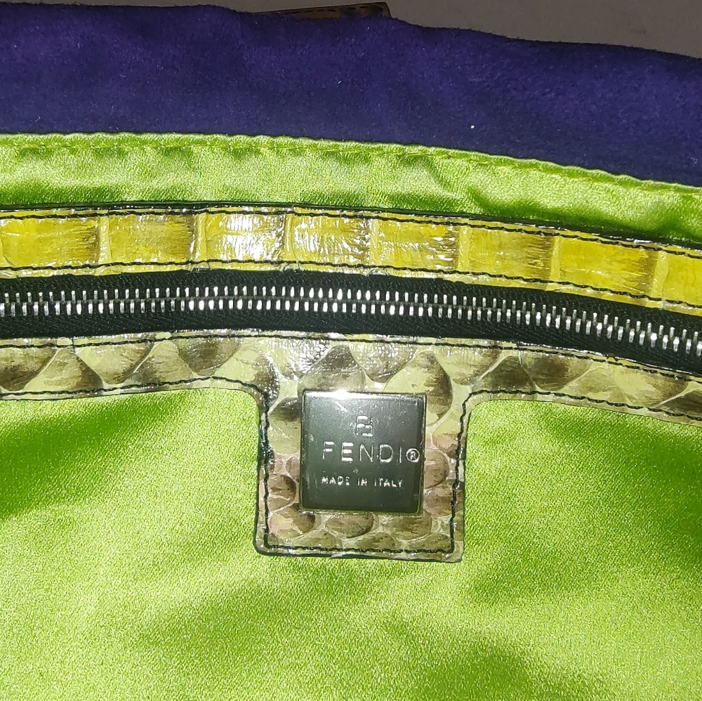 Fendi Suede Baguette Shoulder Bag NWT Beaded Python Flap Handbag Clutch Purple - Picture 16 of 16